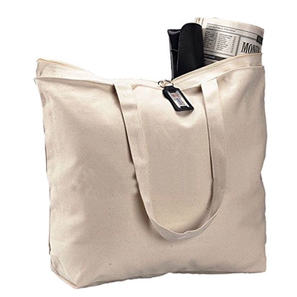 Heavy Canvas Zippered Reusable Tote Bag 1 Pack